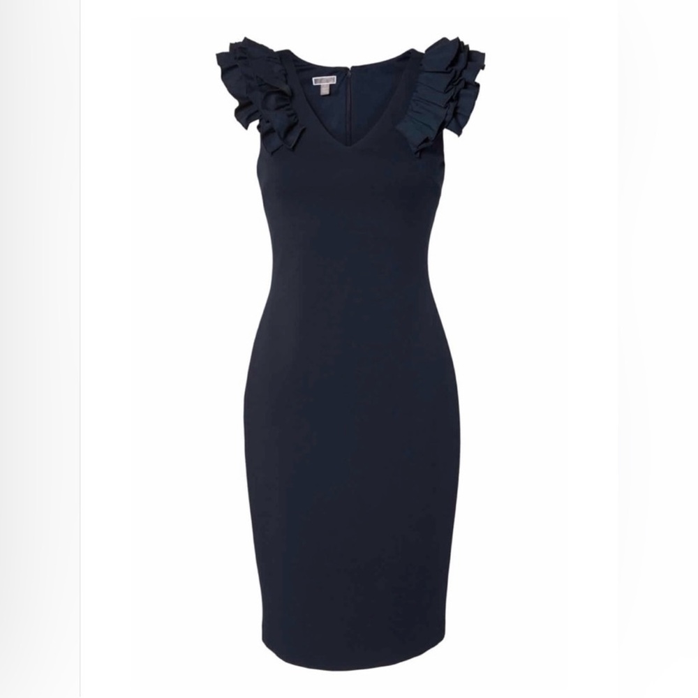 Chelsea28 Navy Blue Ruffled Bodycon Midi Dress